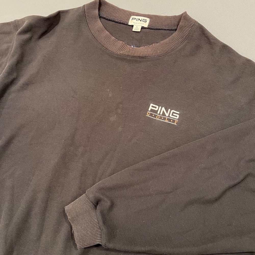 Vintage Ping Golf Sweatshirt Mens Large Brown Distressed Made in USA 90s